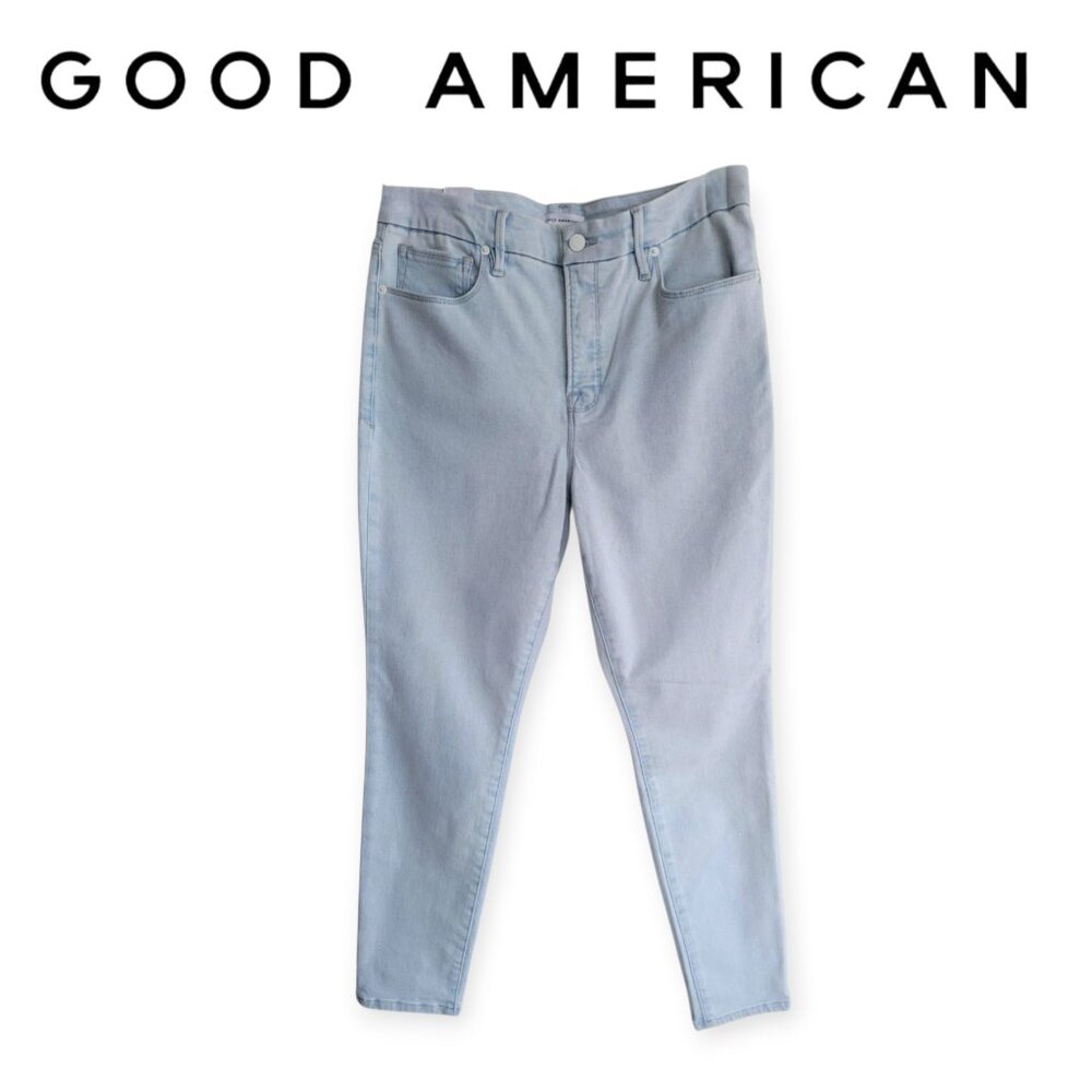 Good American Good Crop Lightwash Jeans Size 14 / 32" Waist NWT Trendy Denim